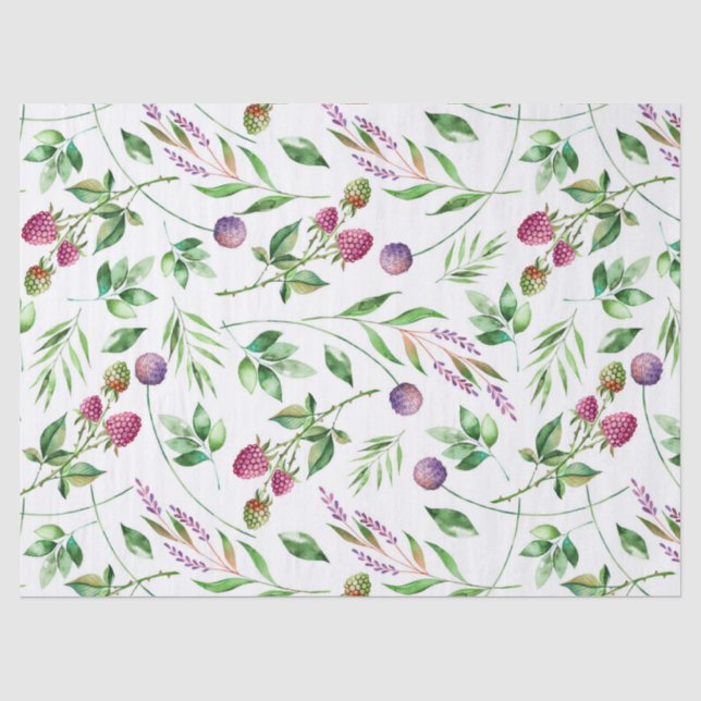 Delikate violette Blumen & Beeren Muster Seidenpapier (Vorderseite)