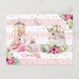 Delikate Wasserfarbe Ballerina und Einhorn Postkarte
