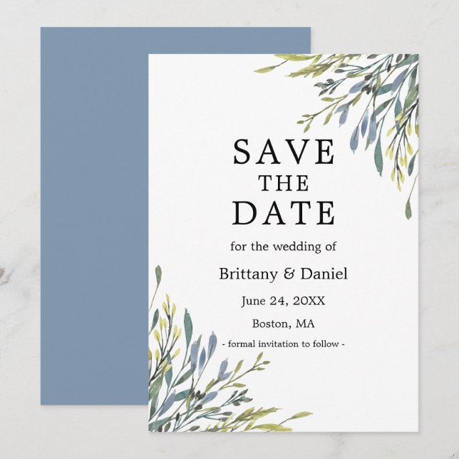 Delikate Wasserfarbe Botanische Vegetation Save The Date (Vorne/Hinten)