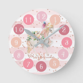 Delikate Wasserfarbe Einhorn Hübsch rosa Monogramm Runde Wanduhr