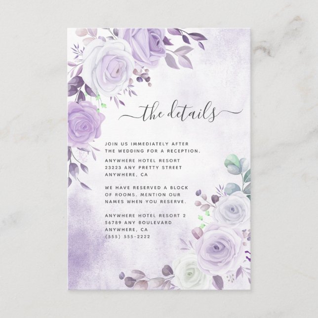 Delikate Wasserfarben Lavendel Lila Florals Begleitkarte (Vorderseite)