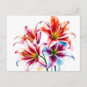 Delikate Wasserfarben-Lilien mit weißer Fassade Postkarte