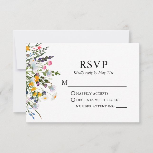 Delikate Wasserfarben-Wildblumen Hochzeit RSVP Karte (Vorderseite)