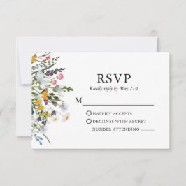 Delikate Wasserfarben-Wildblumen Hochzeit RSVP Karte