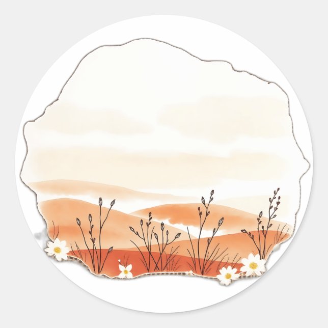 Delikate Wasserfarbenlandschaft mit Botanicalen Runder Aufkleber (Vorderseite)