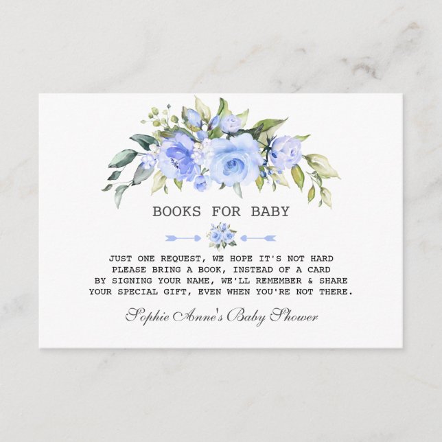 Delikate Watercolor Blue Floral Baby Dusche Begleitkarte (Vorderseite)