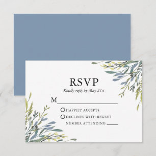 Delikate Watercolor Grüne Dusty Blue Wedding RSVP Karte