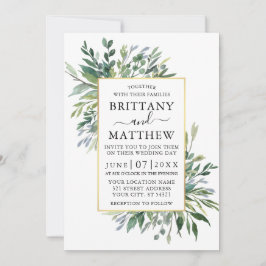 Delikate Watercolor Grüne Foto Gold Wedding Einladung