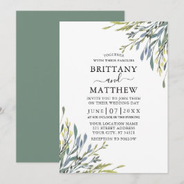 Delikate Watercolor Grüne Hochzeitssage Grün Einladung