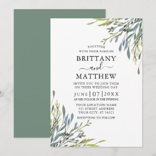 Delikate Watercolor Grüne Hochzeitssage Grün Einladung