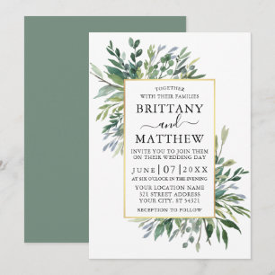 Delikate Watercolor Grüne Sage Green Gold Einladung