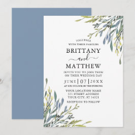 Delikate Watercolor Grüne Wedding Dusty Blue Einladung