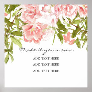 Delikate Watercolor Pink Peonies Wedding Poster