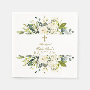 Delikate Weißcreme-Blume Goldkreuz-Taufe Serviette