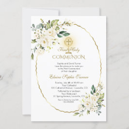 Delikate weiße Blume Gold Erste Heilige Kommune Einladung