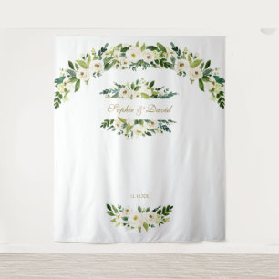 Delikate weiße Blume Hochzeitskabinett-Prop Wandteppich