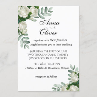 Delikate Weiße Rosen Einladung zum Hochzeitsessen
