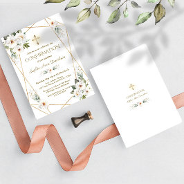 Delikate White Blume Gold Cross Bestätigung Einladung