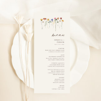 Delikate Wildblume | Beige Garden Hochzeitsessen Menükarte