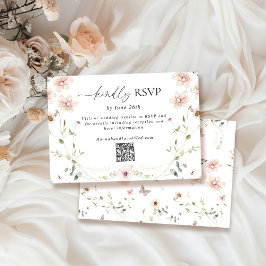 Delikate Wildblume Hochzeit QR-Code RSVP Karte