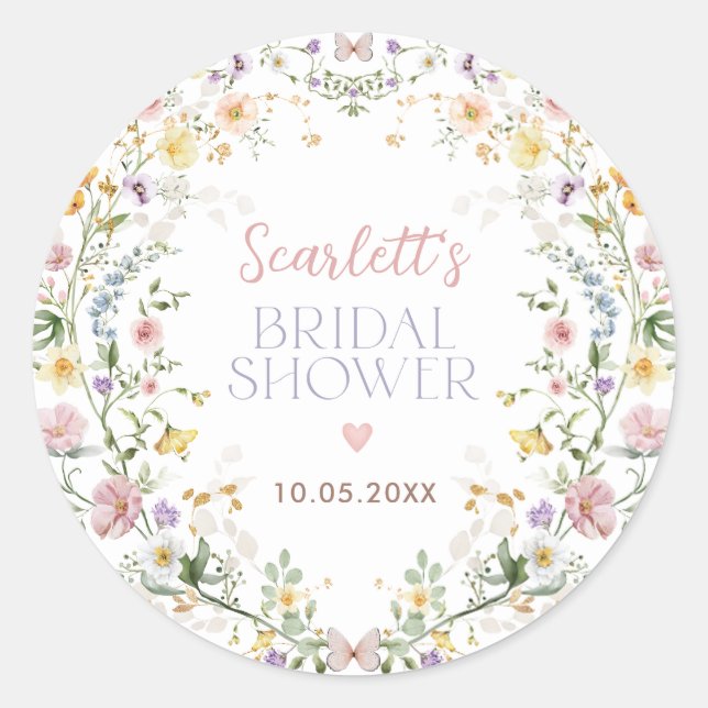 Delikate Wildblume Meadow Brautparty-Favoriten Runder Aufkleber (Vorderseite)