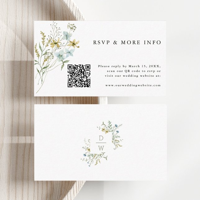 Delikate Wildblume Modern Boho Wedding RSVP Begleitkarte (Front & Back)