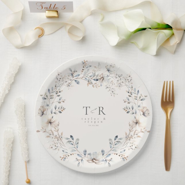Delikate Wildblume Watercolor Wedding ID1102 Pappteller (Hochzeit)
