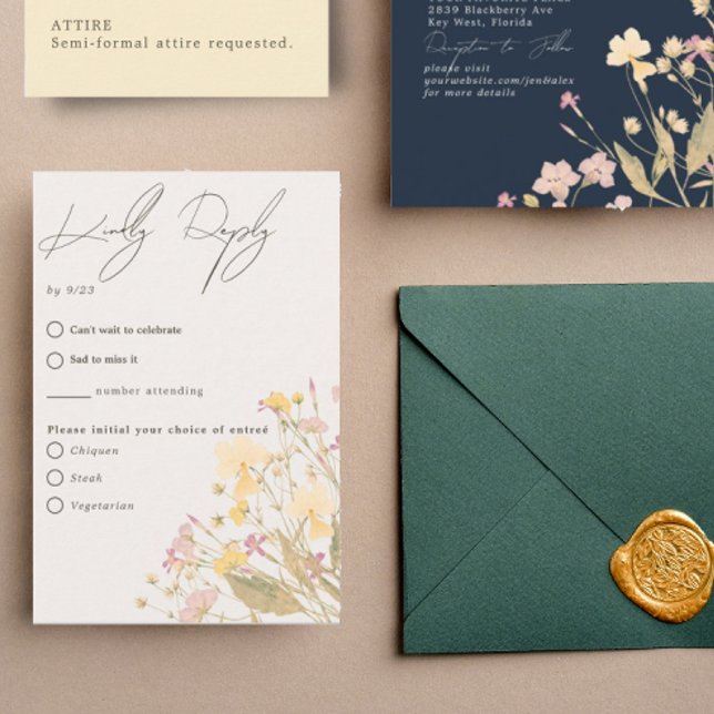 Delikate Wildblumen Blassfarben Speisen RSVP Karte (Von Creator hochgeladen)