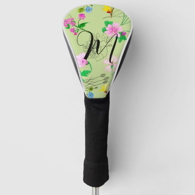 Delikate Wildblumen in hellgrün. Custom Golf Headcover (Vorderseite)