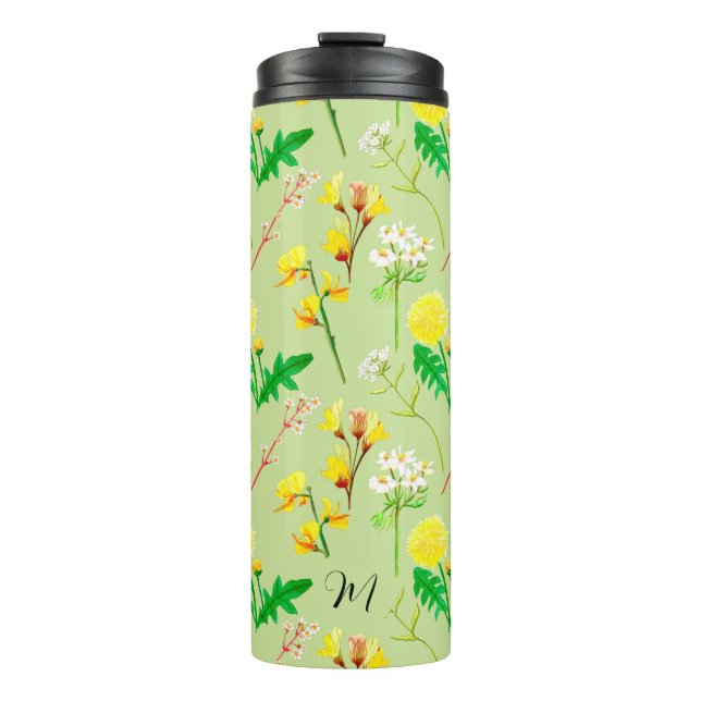 Delikate Wildblumen in hellgrün. Custom. Thermosbecher (Vorderseite)