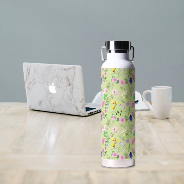 Delikate Wildblumen in hellgrün. Custom. Trinkflasche (Delicate wildflowers in light green. Custom. Water Bottle
)