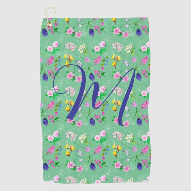 Delikate Wildblumen in Minzgrün. Custom Golfhandtuch (Vorderseite)