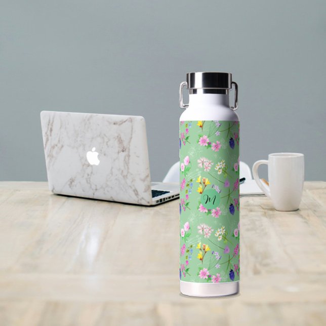 Delikate Wildblumen in Minzgrün. Custom. Trinkflasche (Delicate wildflowers in mint green. Custom. Water Bottle
)