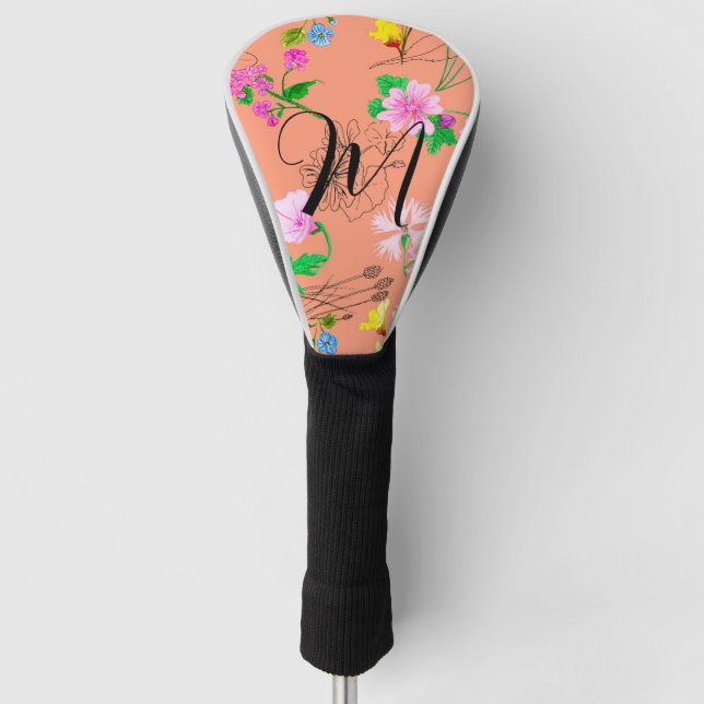 Delikate Wildblumen in Orange. Custom Golf Headcover (Vorderseite)