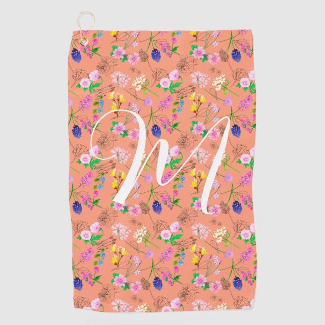 Delikate Wildblumen in Orange. Custom. Golfhandtuch (Vorderseite)