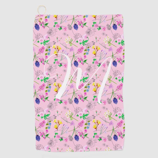 Delikate Wildblumen in Rosa. Custom Golfhandtuch (Vorderseite)