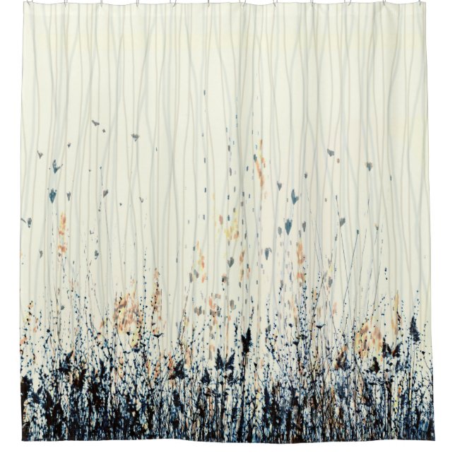 Delikate Wildblumen Watercolou Indigo Duschvorhang (Vorderseite)
