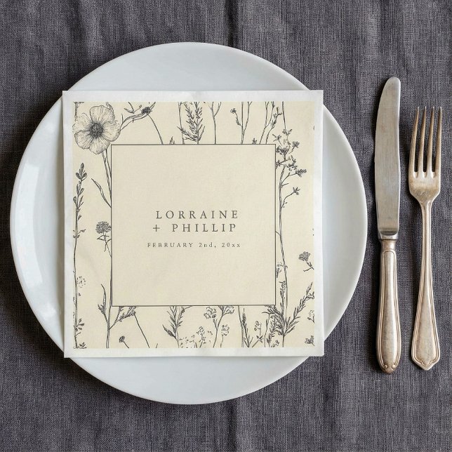 Delikate wilde Blume Hochzeitslippe Serviette (Delicate wild flowers wedding napkin.)