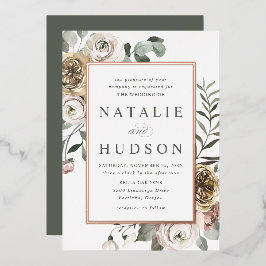 Delikate Winter Floral Frame Wedding Folieneinladung