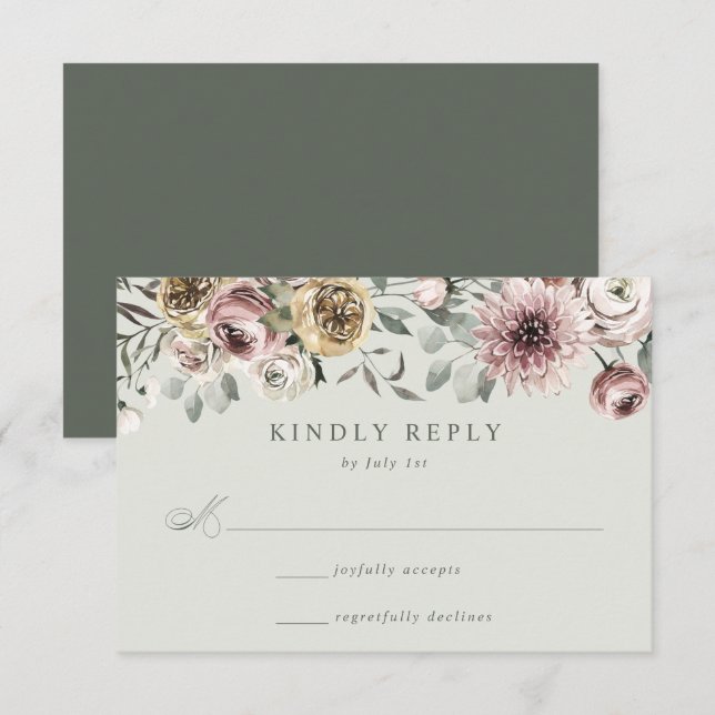 Delikate Winter Floral Wedding RSVP Karte (Vorne/Hinten)