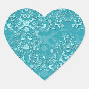 Delikate Zwei-Tone-Extravagante, florale Aquamarin Herz-Aufkleber