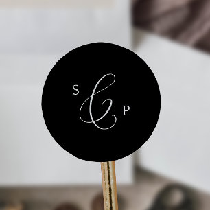 Delikater Dunkelschwarzer Monogramm-Hochzeitstich- Runder Aufkleber