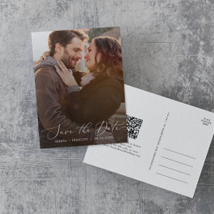 Delikater Dunkler Foto-Overlay QR-Code Save the Da Einladungspostkarte