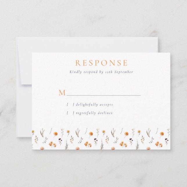 Delikater Fall Sonnenblumen & Wildblumen Hochzeit RSVP Karte (Vorderseite)