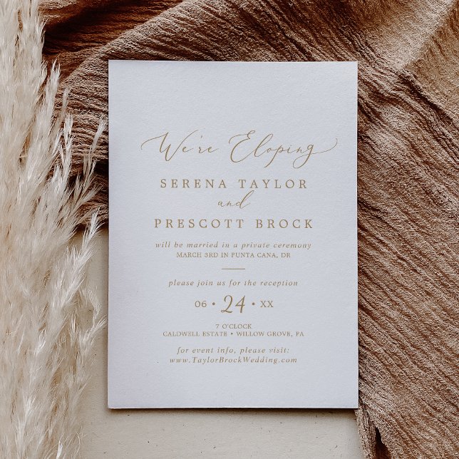 Delikater Gold Calligraphy Elopement Empfang Einladung (Von Creator hochgeladen)