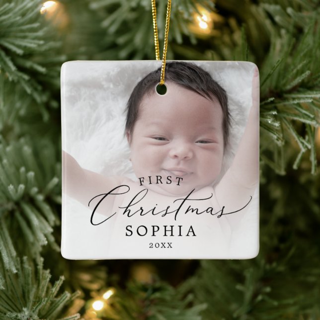 Delikates Baby's First Christmas Neugeborenes Foto Keramikornament (Baum)