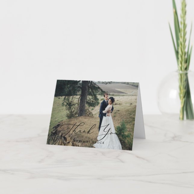 Delikates Black Calligraphy Light Foto Dankeskarte (Vorderseite)