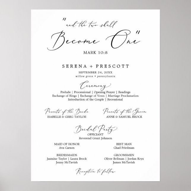 Delikates Black Calligraphy Quote Wedding Programm Poster (Vorne)