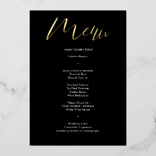 Delikates Black Calligraphy Script Wedding Menu Folieneinladung
