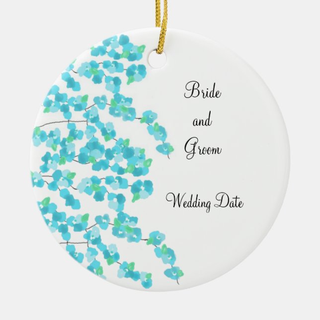 Delikates Blossom Save the Date (aqua) Keramik Ornament (Vorne)